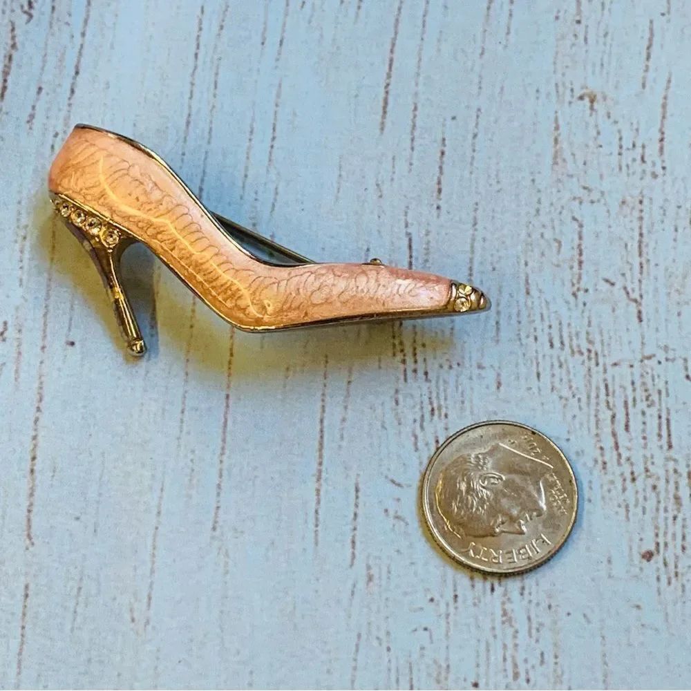 Pink Enamel Gold Crystal High Heel Brooch